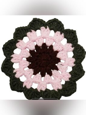 paparazzi Pink Brown and Dark Green Crochet Flower Accent
